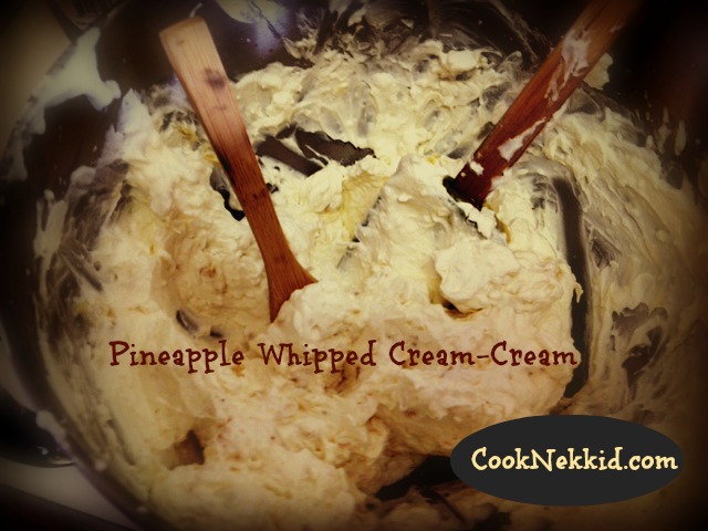 ...gently sweetened with local honey, this Pineapple Whipped Cream-Cream is just right to dollop on the cupcakes!