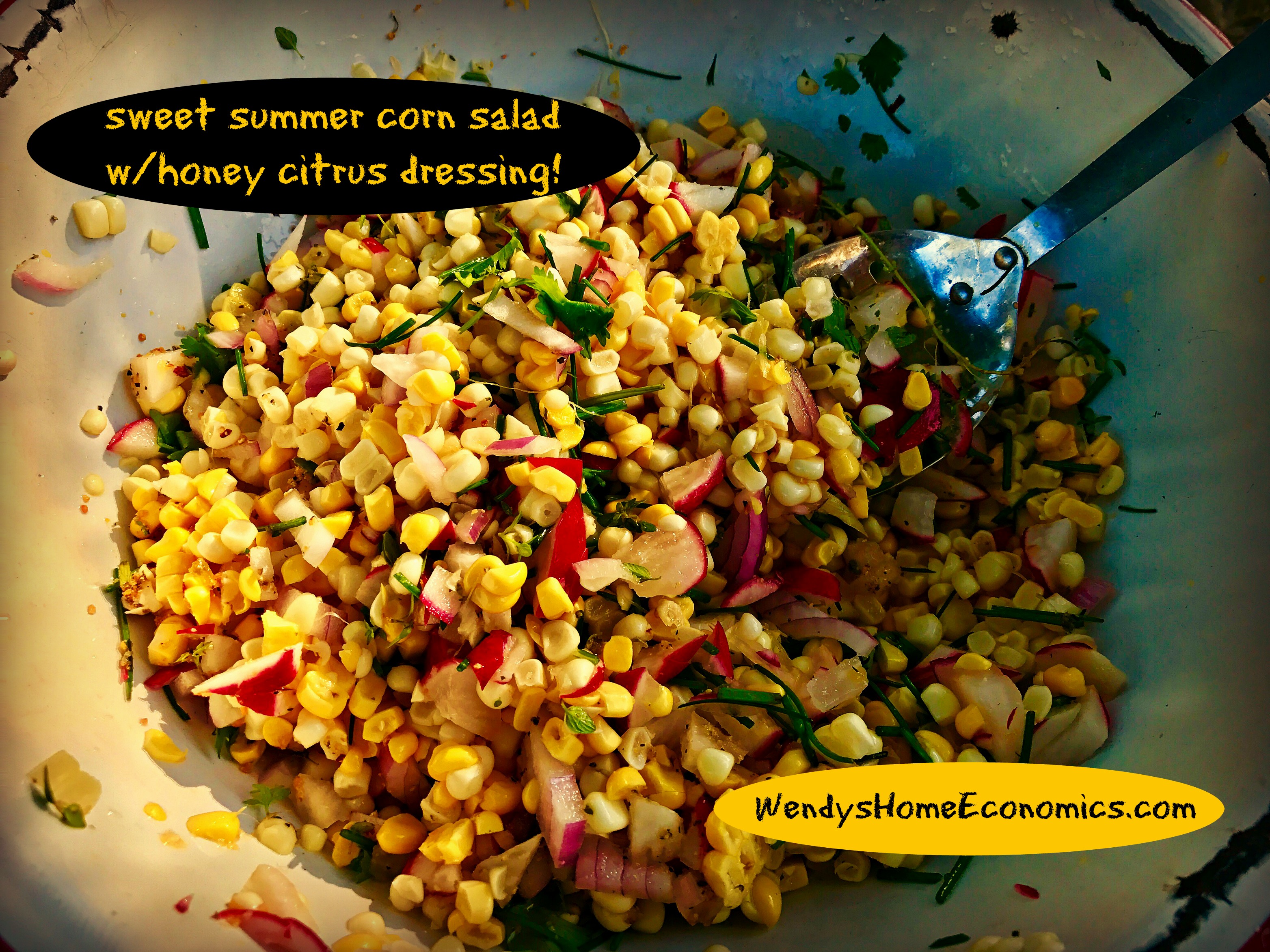 summer corn salad with honey citrus dressing