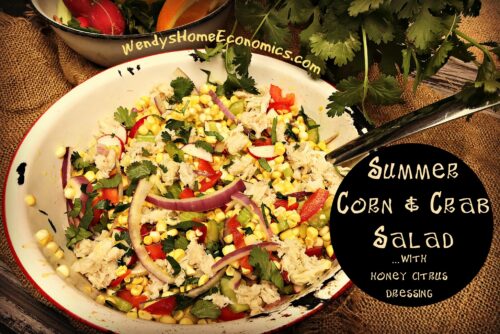Summer Corn and Crab Salad with honey citrus dressing