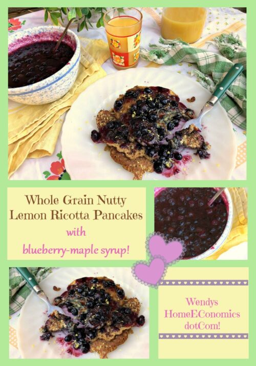Whole Grain Nutty Lemon Ricotta Pancakes with Blueberry Maple Syrup