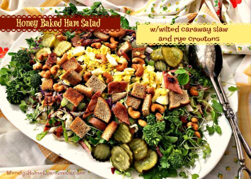 Honey Baked Ham Salad With wilted caraway slaw and rye croutons
