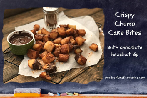 Crispy Churro Cake Bites with chocolate hazelnut dip