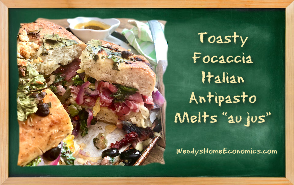 Toasty Facoccia Italian Antipasto Melts au jus Sandwiches