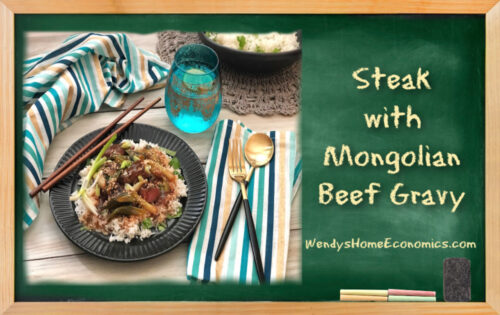 image of steak with mongolian beef gravy