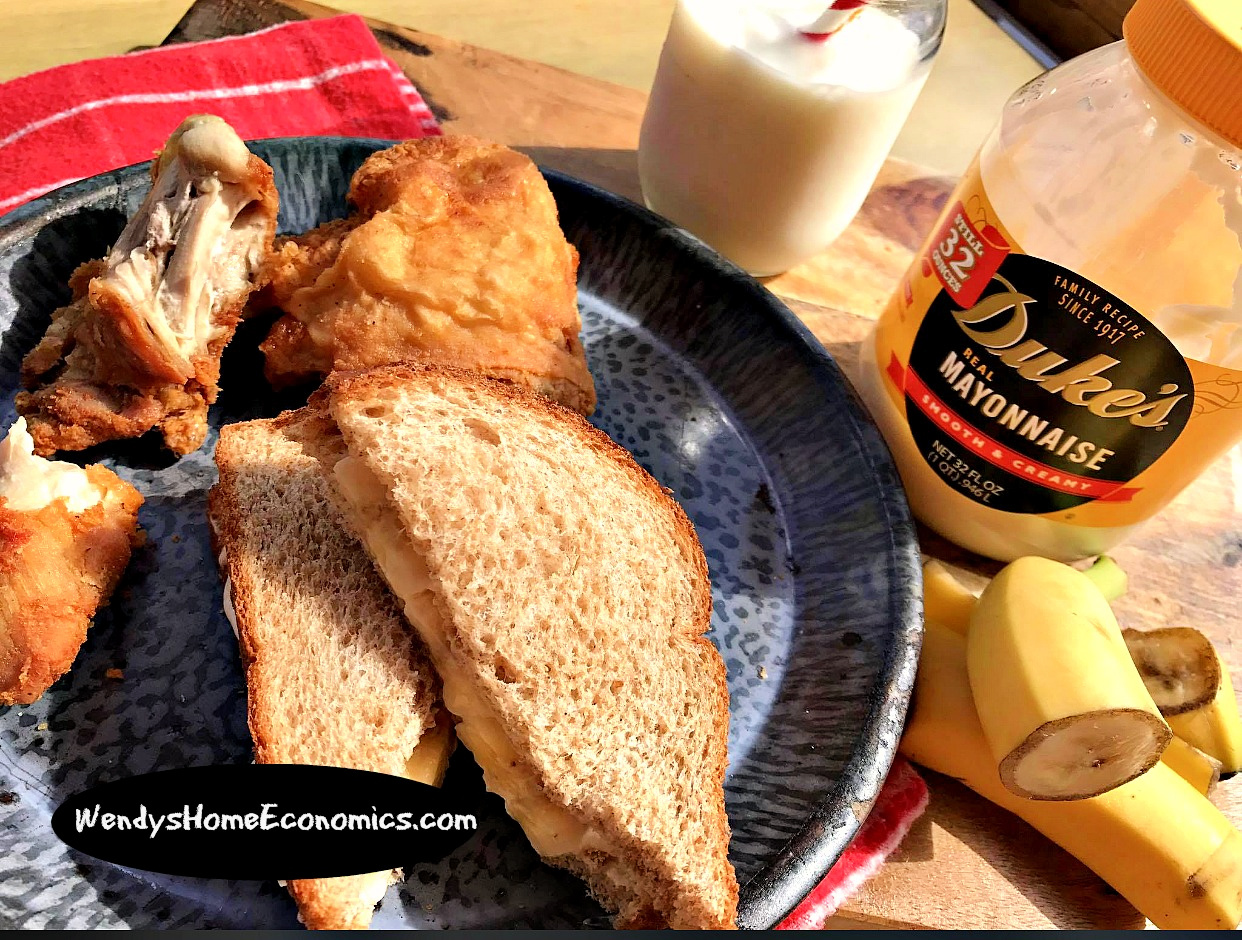 fried chicken with banana sandwich